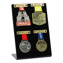 Medal Display for Four Medals- Shown with optional engraved plaques